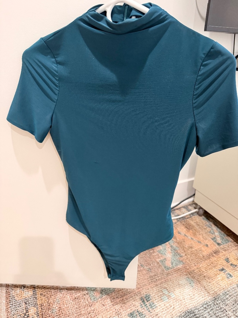 Ronny Kobo Tommy Mock Neck Short Sleeve Bodysuit in Deep Teal-XS